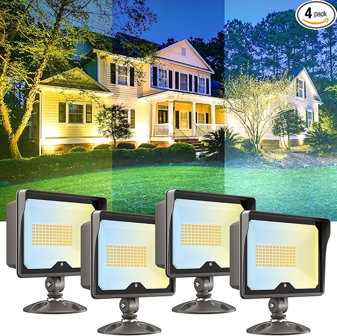CINOTON 55W 7700LM LED Flood Lights Outdoor, 3CCT, ETL Listed, 4 Pack | IP65 Waterproof Security Wall Pack with 180°Knuckle, Dusk to Dawn 120V Aluminum Fixture for Warehouse Patio Porch Garage