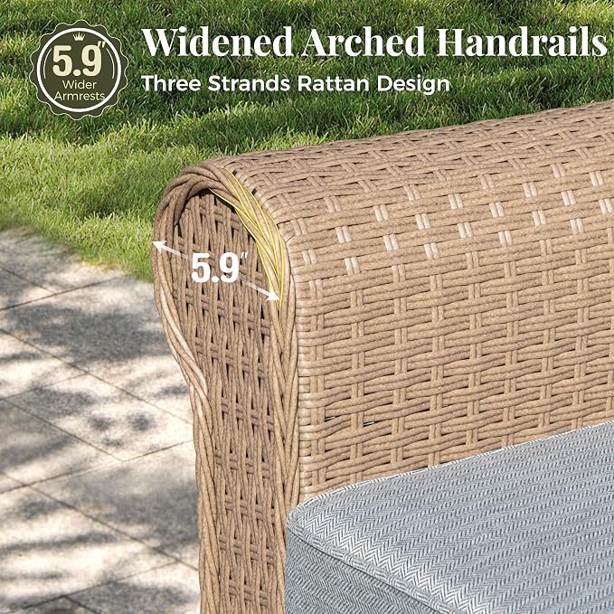 MIXPATIO Patio Furniture Set 5 pcs, Wicker Outdoor Patio Furniture, 3-Seat Sofa, 2 Single Chairs and 2 Ottomans, Rattan Patio Conversation Set for Backyard Deck, Grey