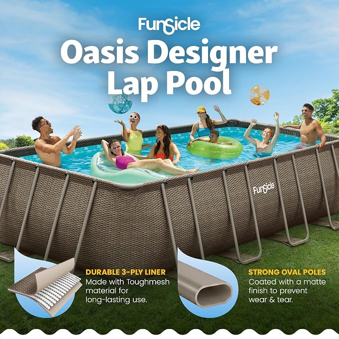 Funsicle Oasis Designer Lap 18' x 9'x 52" Rectangular Above Ground Swimming Pool, With FiltraBoost 1200 GPH Filter Pump, Ladder, Maintenance Kit, Cover, Ground Cloth & Repair Patch, Triple Basketweave