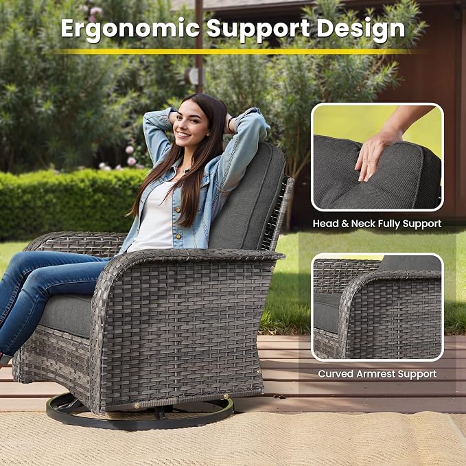 8 Pieces Outdoor Patio Furniture Set with Coffee Table, All Weather Wicker Patio Conversation Sets with Rocking Chairs, Balcony Furniture Sets for Backyard, Garden, Poolside, Black