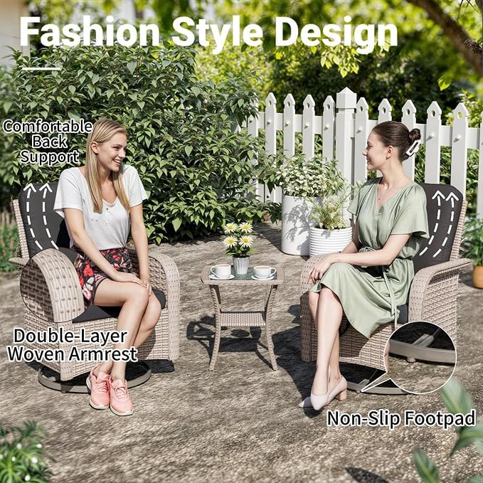 10 Pieces Patio Furniture Set with Fire Pit Table, Outdoor Sectional Wicker Sofa with Thick Cushions, High Back Swivel Rocker Patio Chairs, Rattan Conversation Set with Coffee Table, Black