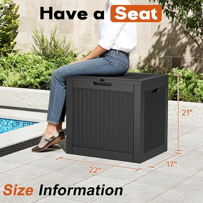 Outdoor Storage Box, Resin Deck Boxes Indoor and outdoor, Waterproof Storage Box Lockable Lid (Black, 35 Gallon-2 Pack)