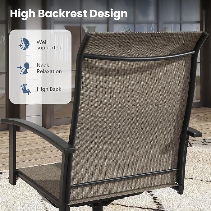 VICLLAX Outdoor Table and Chairs Set of 6, Metal Patio Dining Set-50.1" Round Dining Table and 6 Swivel Chairs for Deck, Lawn and Garden, Black Table and Mixed Brown Chairs
