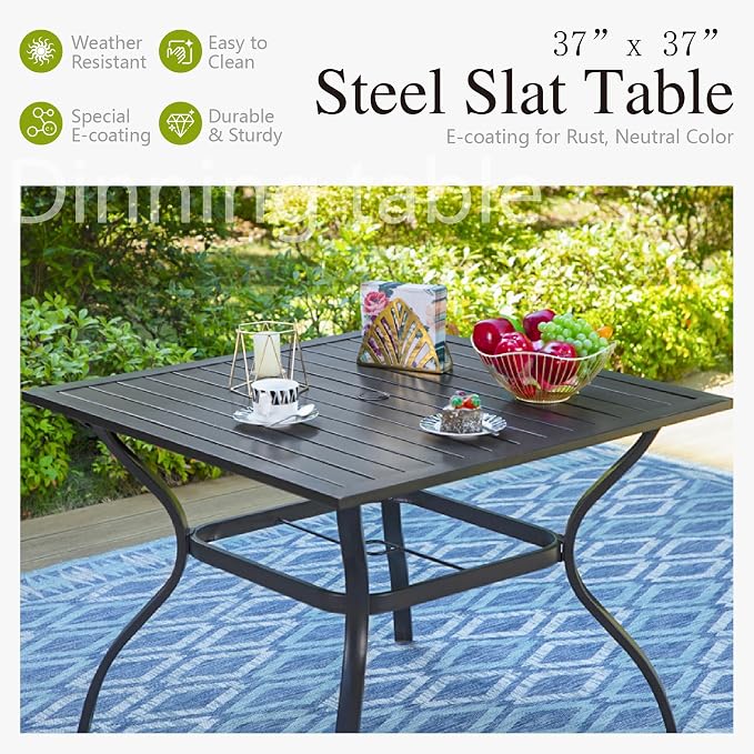 Sophia & William 5 Pieces Patio Dining Set for 4 People, Square Metal Patio Table and Rattan Chairs, 4 People Patio Table Set with 1.57" Umbrella Hole, Seat Cushions