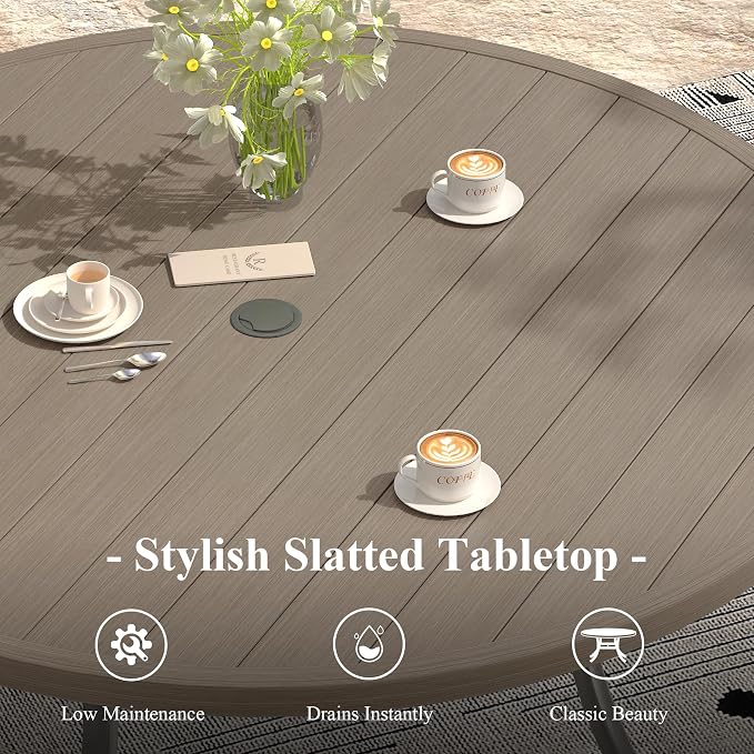 Outdoor Dining Set for 6, 50" Metal Round Outdoor Dining Table with Umbrella Hole and Sling Patio Swivel Chairs, 7 Pieces Patio Table and Chairs Set for Garden Backyard, Grey