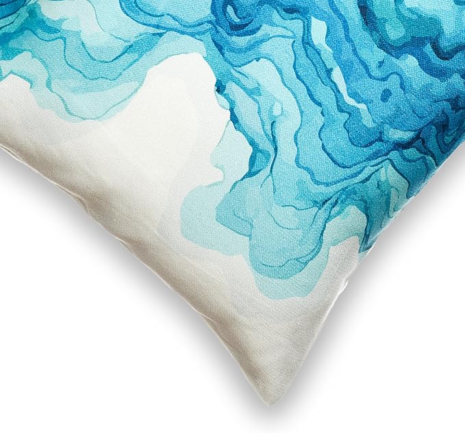 Fab Habitat Indoor/Outdoor Pillows Made from Recycled Polyester Yarn - Stain Resistant, Machine Washable, Insert Included - Patio, Deck, Living Room - Watercolor Waves Teal (18" x 18" - Set of 2)