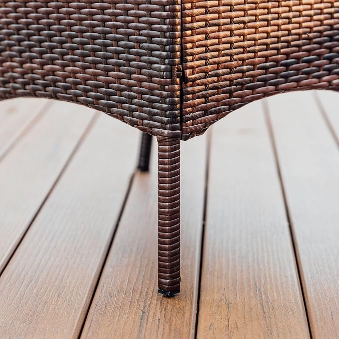Nestl Wicker Patio Furniture - 4 Piece Set with 2 Chairs, Loveseat, Glass Top Coffee Table, Outdoor Furniture for Backyard, Pool or Porch (Brown/Beige)