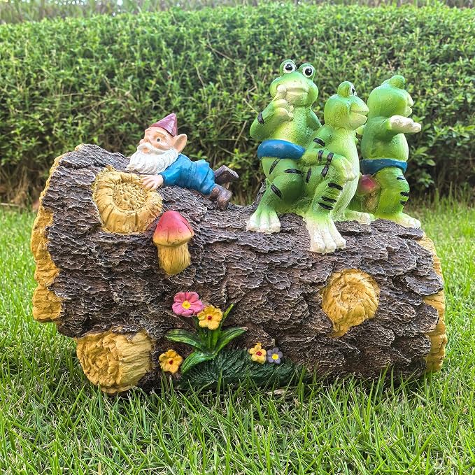 Decorative Gutter Downspout Extensions Statue,3" x 4" Downspout Extension Sculpture,Gnomes and Frog Decorative Rain Gutter Downspout Extension Figurine Decor Sculpture for Lawn Yard