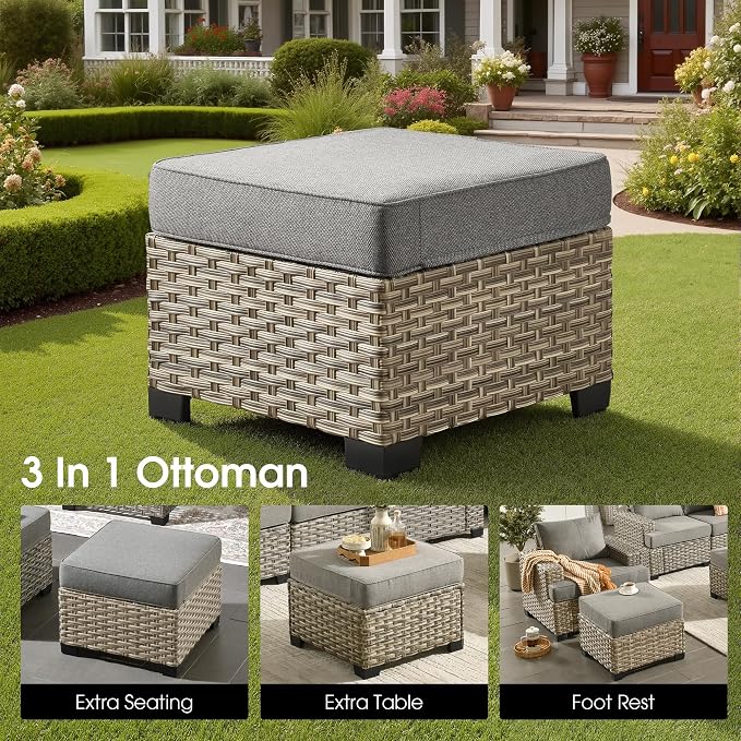 Outdoor Sectional Patio Furniture Set,9 Pieces All Weather Rattan Wicker Conversation Sets,Out Door Furniture with Ottoman Single Chair,Dark Grey