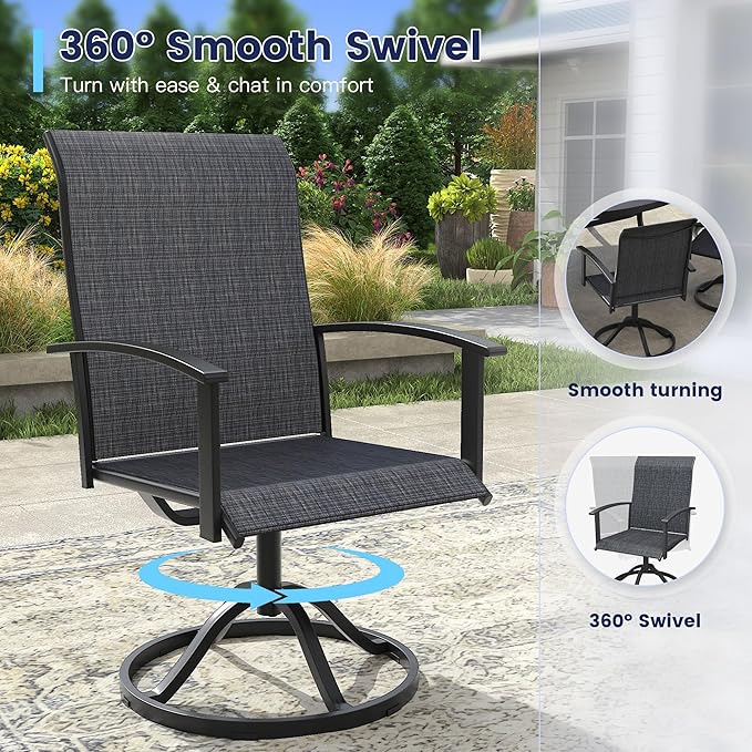 VICLLAX Outdoor Table and Chairs Set for 4, Patio Dining Set of 40.7" Metal Round Patio Table with Umbrella Hole & 4 Swivel Outdoor Dining Chairs for Backyard Lawn, Charcoal & Black