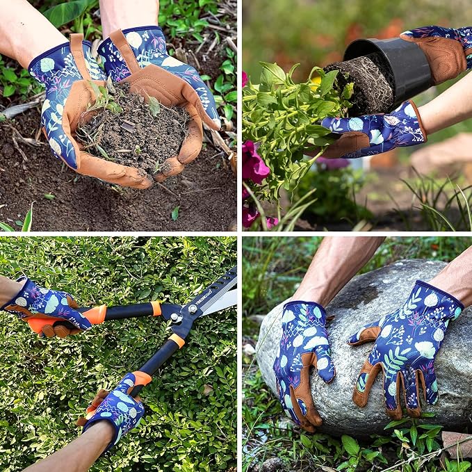 Trifabricy Gardening Gloves for Women, Breathable Leather Garden Gloves with Grip, Thorn-Proof Puncture-Resistant Work Gloves
