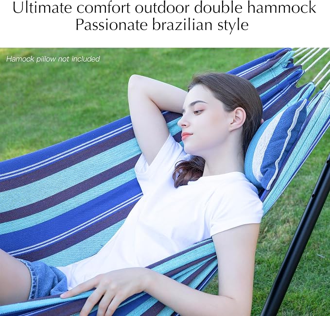 PNAEUT Double Hammocks for Outside, Replacement Outdoor Tree Hammock for Indoor Patio Porch Garden (Blue Lagoon, Medium)
