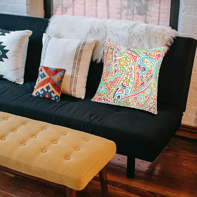 Outdoor Throw Pillows with Insert 18x18 Inch Pack of 2-Melora Paisley | Decorative Throw Pillows with Inserts, Water-Repellent, Square Pillows for Bed, Couch, Sofa and Patio Furniture