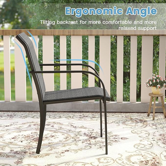 DIFY Patio Dining Set for 10, 11 Piece Outdoor Table and Chairs Set, 63" Grey Wood-Like Round Metal Patio Dining Table and Grey Textilene Stackable Patio Chairs, for Backyard Garden Poolside