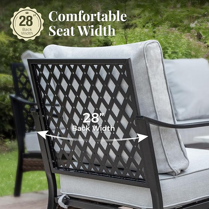 MIXPATIO Patio Furniture Set with Coffee Table, Outdoor Conversation Set with 2 x Rocking Chair, 1 x 2-Seat Sofa for Lawn Garden Backyard, Light Grey