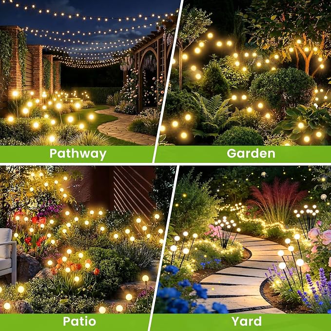 Solar Lights Outdoor(4 Pack,32 LEDs),Solar Lights Outdoor Waterproof for Garden Decor,4 Modes Firefly Light for Outdoor Decor,Big Bulb High Lumens Patio Decor,Sway by Wind,Gardening Gifts for Women