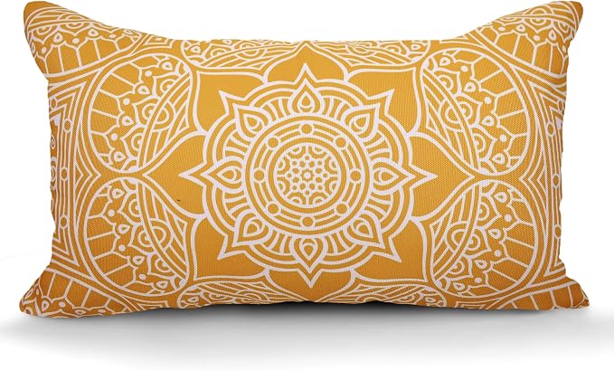 COZY TRENDS Decorative Indoor Outdoor Waterproof Throw Pillows with Inserts - Stylish Comfort for Your Patio Furniture, Garden Chairs, or Indoor Décor (12''X20'', Mustard)