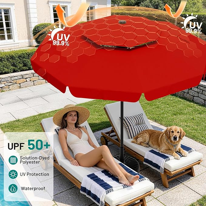 AreShark 9ft 2-Tier Patio Umbrella with Valance - Outdoor Umbrella Waterproof UV Protection, Market Table Umbrella w/Push Button Tilt&Crank for Pool, Porch, Garden(Red)