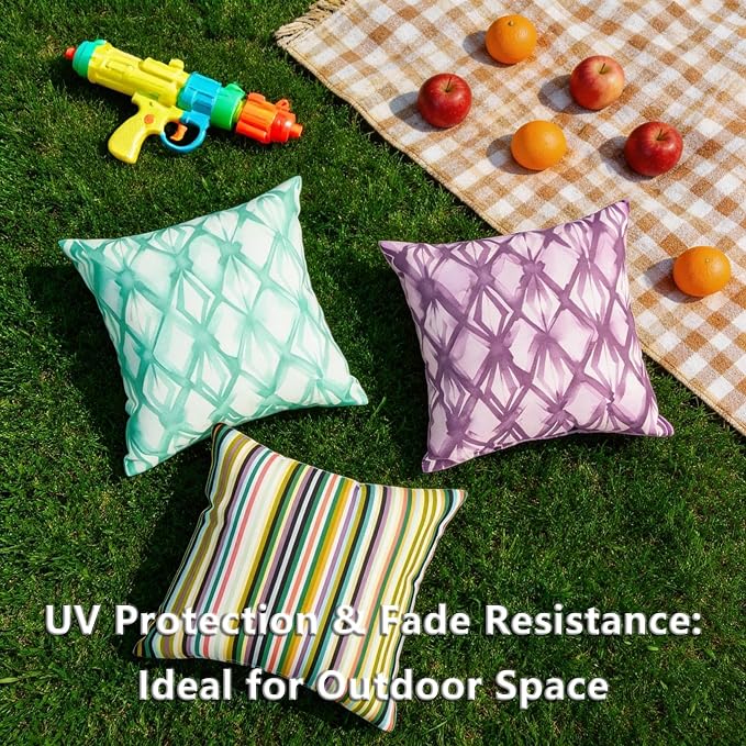 Outdoor Throw Pillows Set of 4,18×18,Waterproof for Rustic Patio | Anti-fade outdoor decorative pillows fit front porch, outdoor lounge, picnic outings & indoor decor, Bloom Amethyst Diamond.