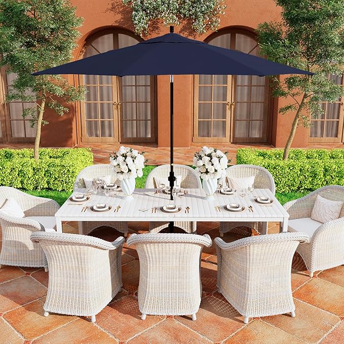 California Umbrella 11Ft Premium Sunbrella Patio Umbrella, Hand-Crank, Tilt-Collar, Black Frame, Navy Fabric