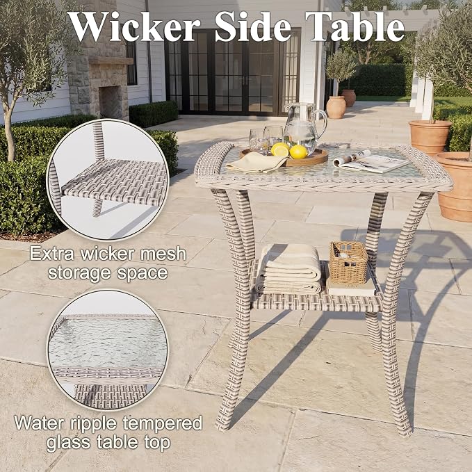 Patio Wicker Chairs Swivel Rocker, Outdoor Swivel Glider Rocker Chairs with Rattan Side Table, All Weather Conversation Set for Porch Poolside Balcony,Black