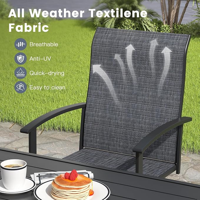 VICLLAX 9 Pieces Patio Outdoor Dining Set, 8 Swivel Textilene Chairs and 70" Rectangular Metal Table with Umbrella Hole for Porch, Deck, Garden, Black