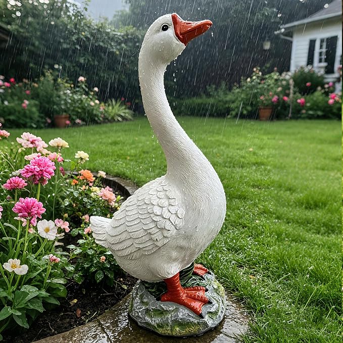 Porch Goose Statue Outdoor 20" Large White Porch Goose Garden Decor,Goose Sculpture for Lawn,Patio,Balcony,Yard Ornament,Cute Resin Goose Figurine Gifts for Mom Grandma Women