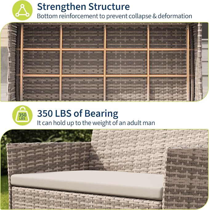 4-Piece Outdoor Furniture Set, PE Rattan Wicker Chairs with Soft Cushions & Tempered Glass Coffee Table - All-Weather Patio Set for Garden, Backyard, Porch, Poolside (Gray/Light Gray)