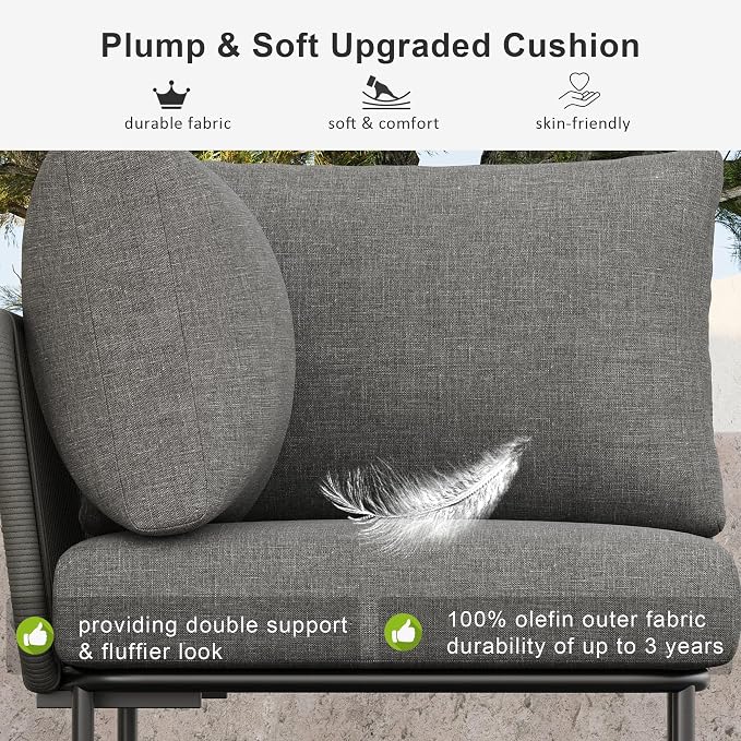 LayinSun 2 Pieces Aluminum Patio Furniture Set, Modern Modular Sectional Middle Chairs and Upgrade Thickness Cushion
