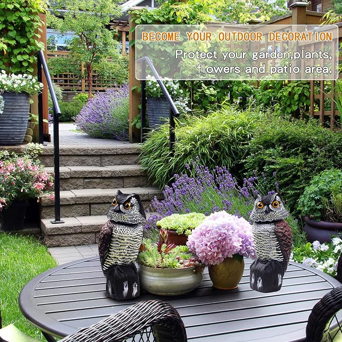 Hedoc 2 Pack Fake Owl Decoys to Scare Birds Away(15 inch), Rotating Head Sculptures, Nature Enemy Scarecrow Plastic Statues, Pest Repellent,Pigeon Deterrent Outdoor Yard, Garden Protectors