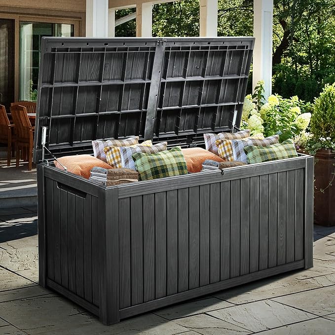 YITAHOME 220 Gallon Large Outdoor Storage XL Deck Box w/Divider for Patio Furniture,Outdoor Cushions, Garden Tools, Sports Equipment and Pool Supplies, Waterproof, Resin, Lockable, Black