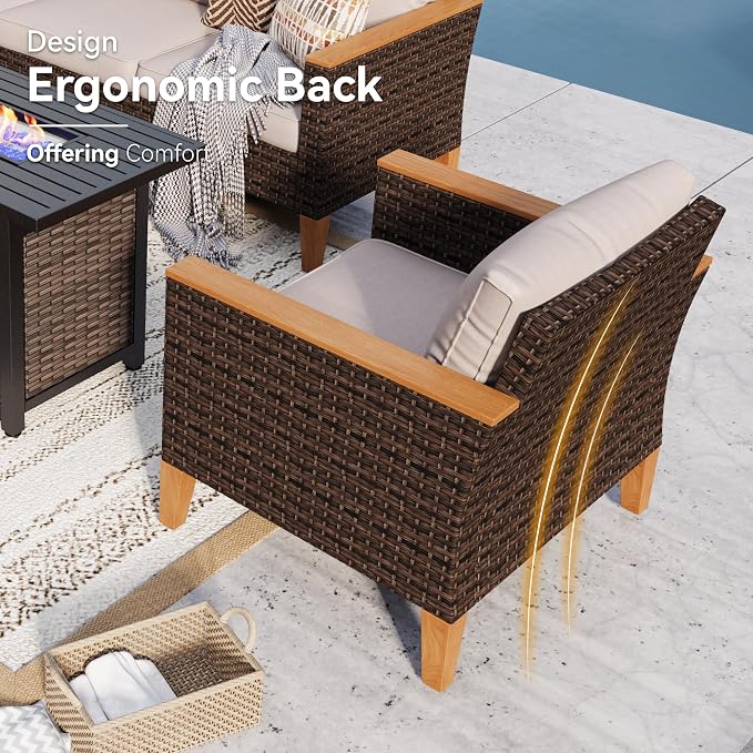 GREEN PARTY 7 Pieces Wicker Patio Furniture Set, All-Weather Outdoor Rattan Patio Sectional Sofa Conversation Set with 4" Thick Cushions for Garden, Backyard, 2 x Ottomans