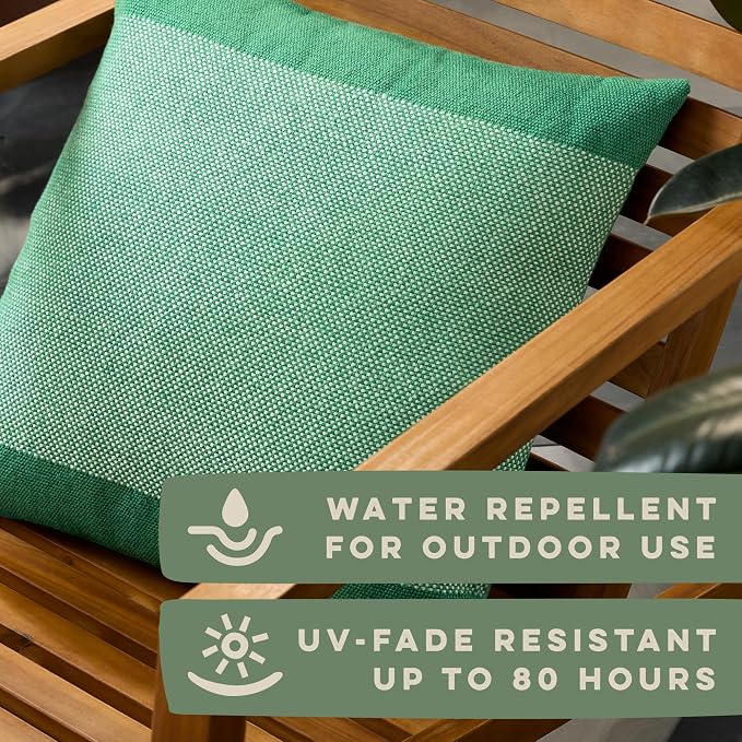 TOWN & COUNTRY TERRA Alara Solid Border Handcrafted Indoor Outdoor Decorative Pillow, 100% Recycled Materials, UV Fade Resistant, Water Repellent, Green/Ivory, 20"x20"