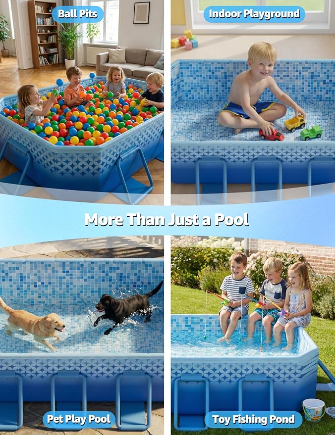 101" Foldable Pool for Kids & Adults,Indigo | Non-Inflatable, Metal Frame, Thick PVC Collapsible, Swimming Pool for Kids Family Dogs,Outdoor Summer