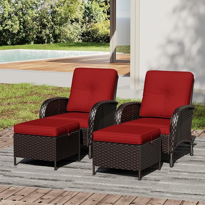 Joyside Wicker Patio Chairs, 4 Piece Rattan Outdoor Furniture with Thickened Cushions, High Back, Deep Seating, Wide Armrest, Outdoor Chairs for Porch, Deck