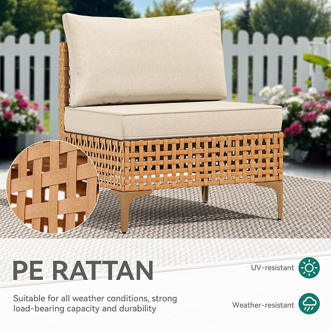 YITAHOME Wicker Patio Furniture Set 3 Pieces Outdoor Sectional Sofa with Solar Light Table Outdoor Couch with Waterproof Cushions All-Weather Rattan Patio Conversation Set for Indoor/Outdoor
