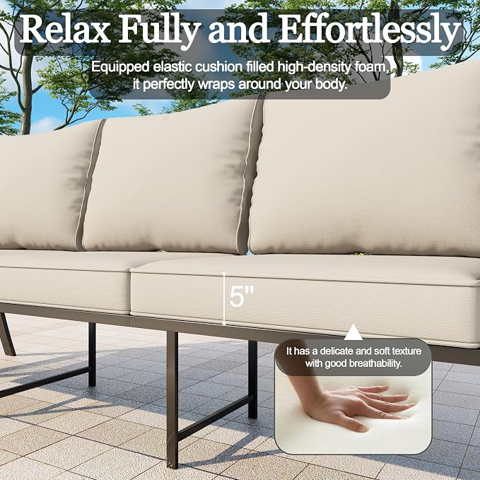 10 Pieces Patio Conversation Sets, All-Weather Metal Swivel Rocking Chairs with Rope Furniture Set, Outdoor Sofa Couch for Deck, Porch, Garden, Backyard, Poolside (Beige Cushions)