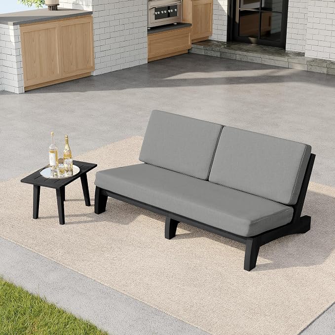 2 Pieces Patio Furniture Sets, All-Weather Outdoor Wood Bistro Set Patio Conversation Side Table Chiars and Patio Loveseat for Balcony, Backyard