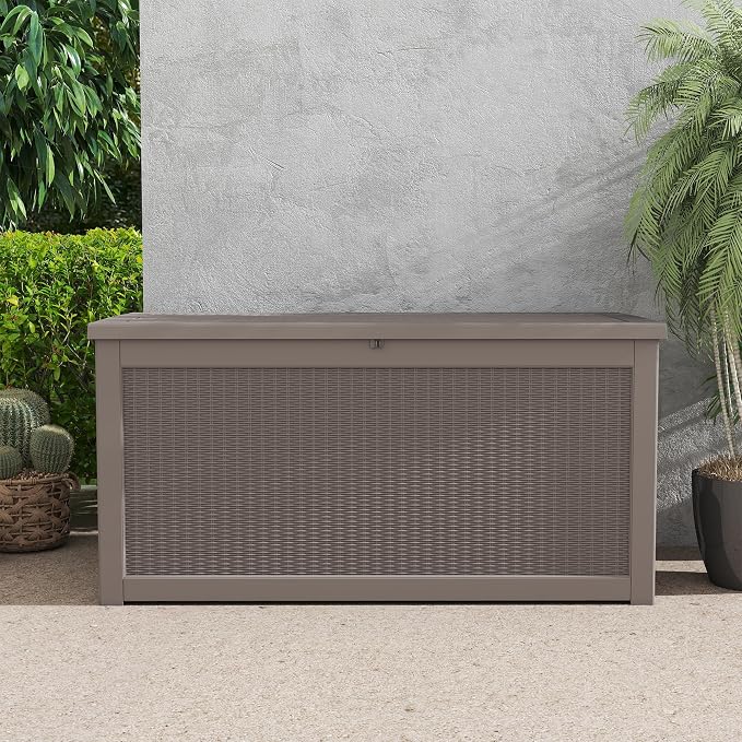 LAUSAINT HOME 320 Gallon Outdoor Storage Box, Package Delivery Box with Lockable Lid, Deck Box Outdoor Waterproof For Garden Tools, Patio Cushions(320 Gallon,Grey)