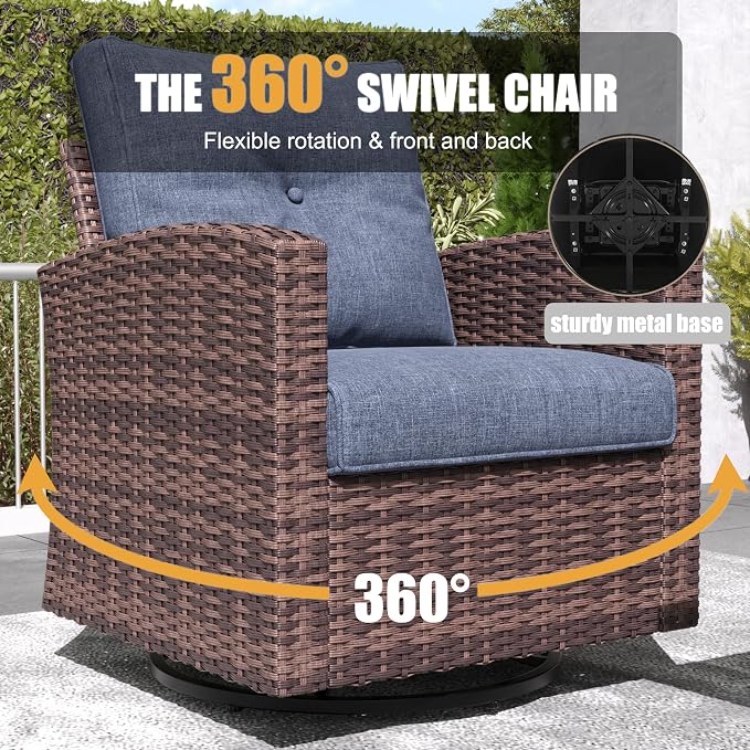 LayinSun 5 Pieces Patio Furniture Set with Swivel Chairs, Rattan Wicker Rocking Glide Chairs with Coffee Table Conversation Set