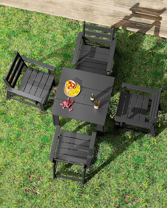 GREENVINES Patio-Chair | Outdoor Dining Chairs Set of 2 | HDPE Plastic | Removable Armrests | All Weather | for Backyard Deck Poolside Garden | Black