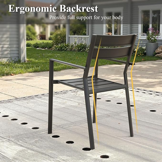 Small Patio Dining Set for 2, 18.1" Square Outdoor Side Table and Stackable Patio Dining Chairs Outdoor Furniture for Garden Deck Backyard, Black Table and Black Chairs