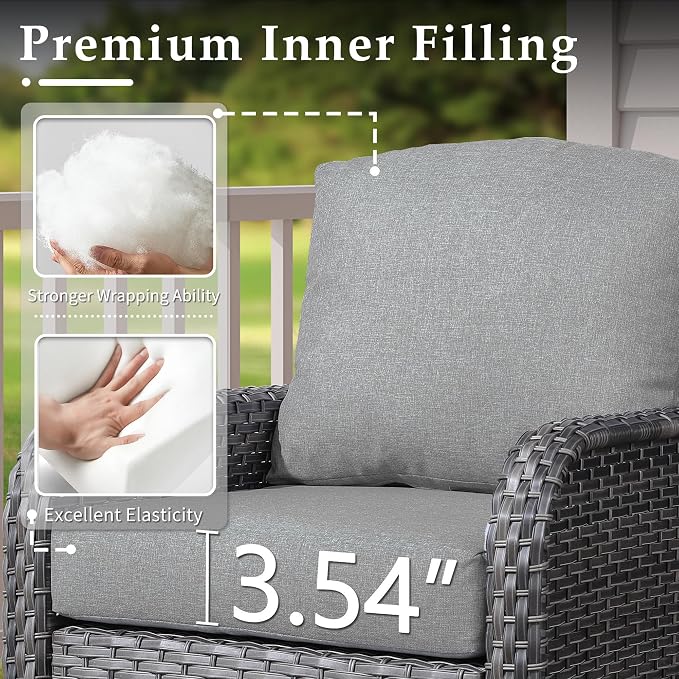 CAODOC 6-Piece Wicker Patio Furniture Set, All-Weather Rattan Conversation Bistro Loveseat Chair and Table Set for Backyard, Balcony and Deck with Soft Cushions and Metal Table(Dark Gray)