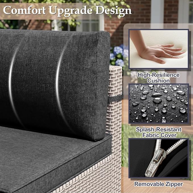 Patio Furniture Set, 18-Piece Outdoor Sectional Sofa with Swivel Rocker Chairs & Fire Pit Table, Wicker Patio Conversation Set with Coffee Table, Black Cushions