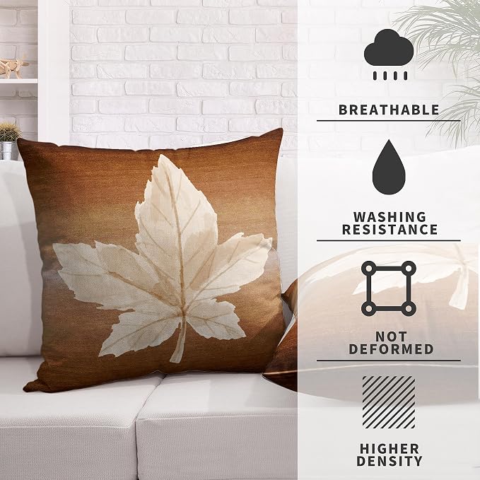 Thanksgiving Fall Decor Pillow Covers Maple Leaf Pillow Cover 24x24 Autumn Decorations Cushion Covers Brown Cotton Linen Pillow Cases for Patio Furniture Couch Outdoor Set of 2