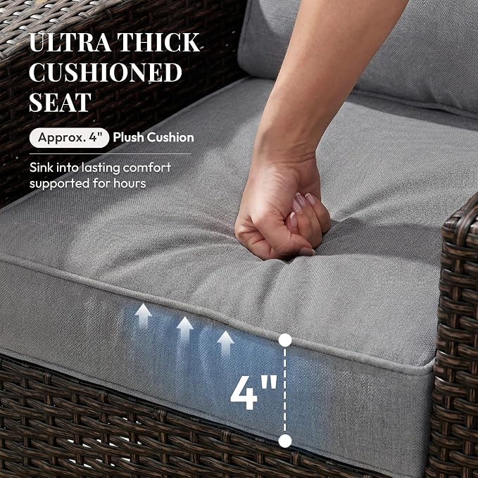 WWR Patio Furniture Set-30% Thicker Wicker-Luxury 2 Piece PatioWicker Outdoor Patio Conversation Set with Extra Wide & Thick Cushions, Armchair, Rattan Outdoor Furniture Set for Backyard, Porch & Deck