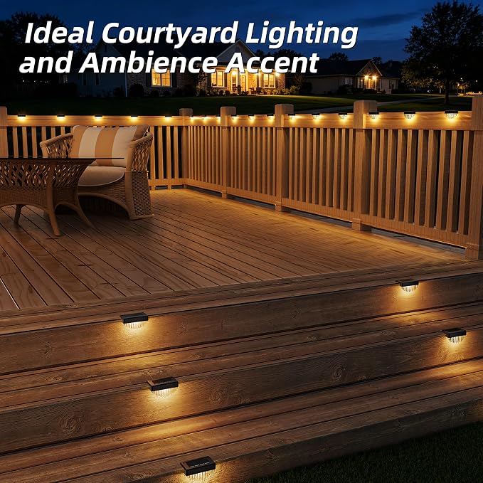 VOLISUN 8 Pack Solar Deck Lights Outdoor, Warm White LED Solar Step Lights for Outside, Waterproof Fence Light for Patio, Deck, Stairs, Yard, Pool and Porch (Black)