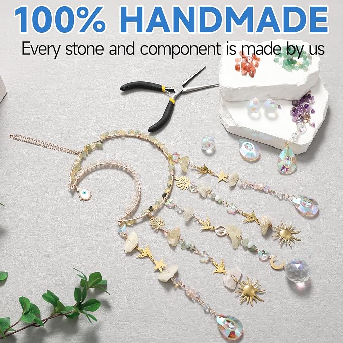 Crystal Suncatchers - Dreamsum Crystals Suncatcher for Window Hanging | Wind Chime, Garden Sun Catchers with Crystals, Rainbow Maker Indoor Outdoor Decor Handmade Gold Plated Suncatcher
