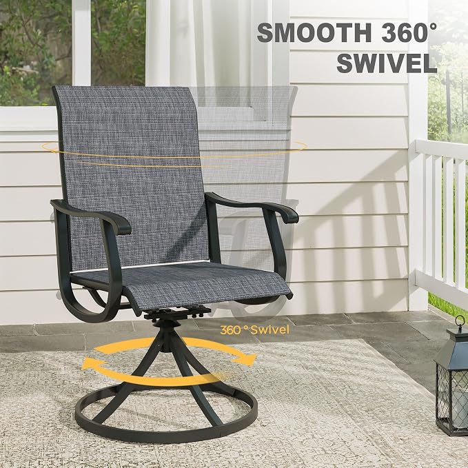 VICLLAX Patio 9 Pieces Outdoor Dining Set, 60" Round Metal Table with Umbrella Hole and 8 Swivel Textilene Chairs for Lawn, Garden, Porch, Black/Dark Grey