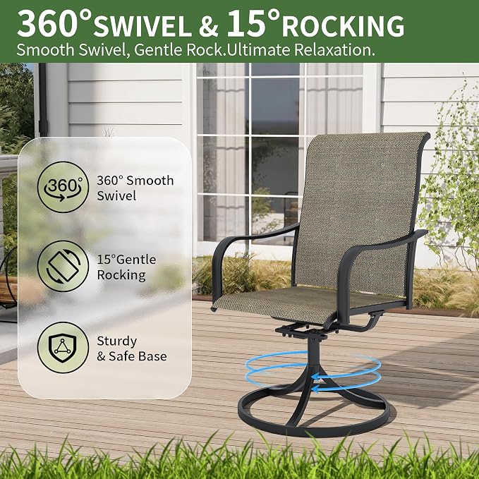 Anmutig 7 Pieces Outdoor Patio Dining Set for 6 Patio Dining Swivel Chairs Textilene & 1 Rectangle Outdoor Dining Table with 1.57" Umbrella Hole for Backyard Bistro Outdoor Furniture Brown/Grey